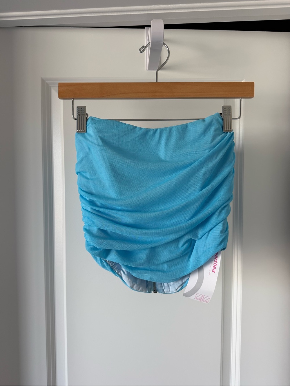 Light Blue Gathered structured strapless top